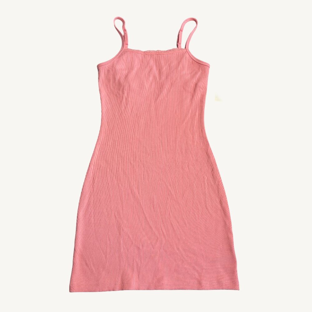NWT Aerie Light Pink Ribbed Mini Dress With Lace Trim Size Extra Small